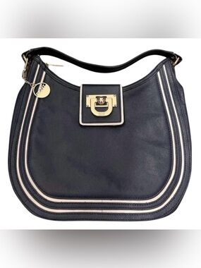 NWOT DKNY women’s genuine leather dark blue and white classy HOBO shoulder bag